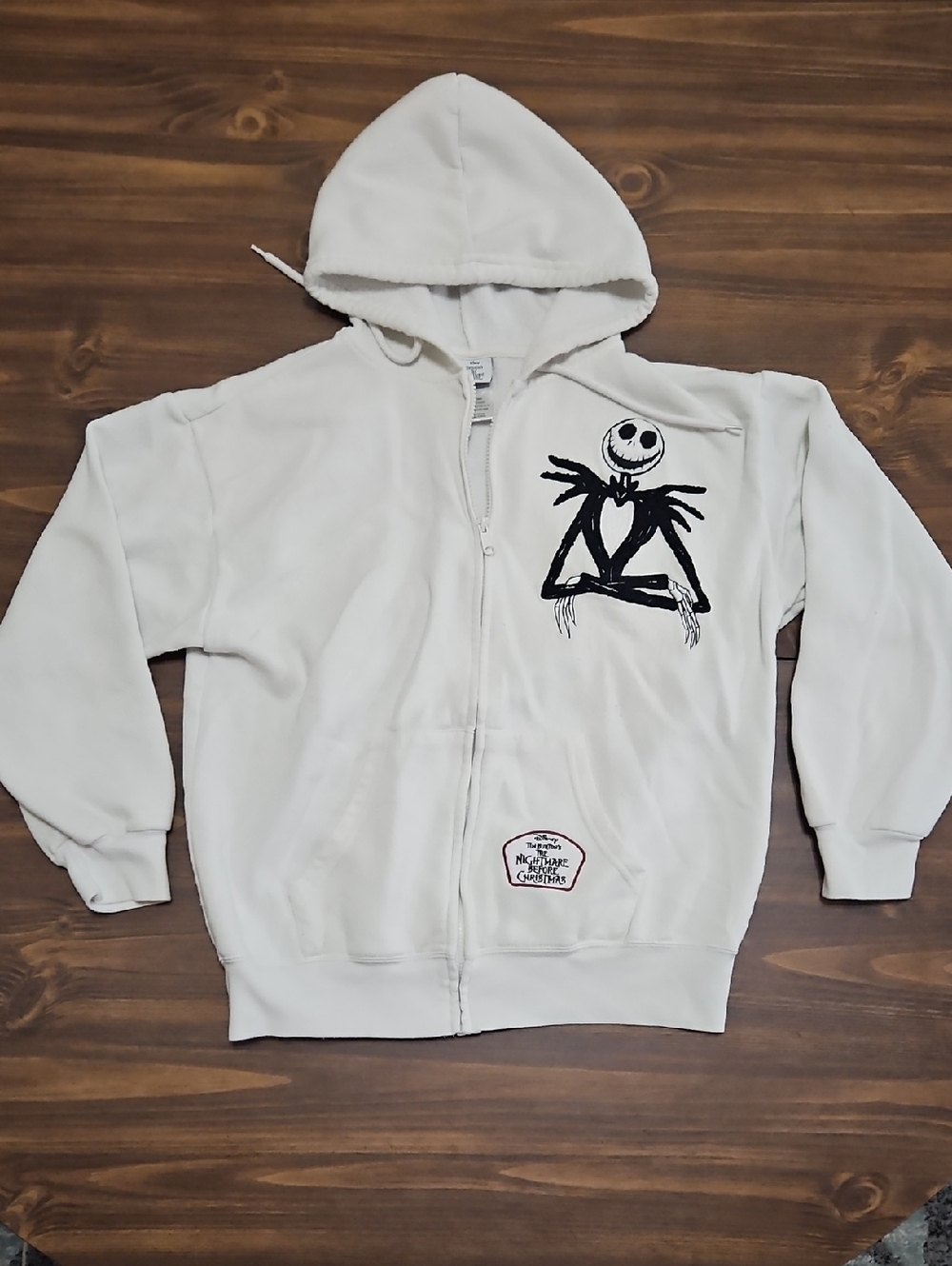 Disney White Zip-Up Hoodie with Black Jack Skellington Graphic